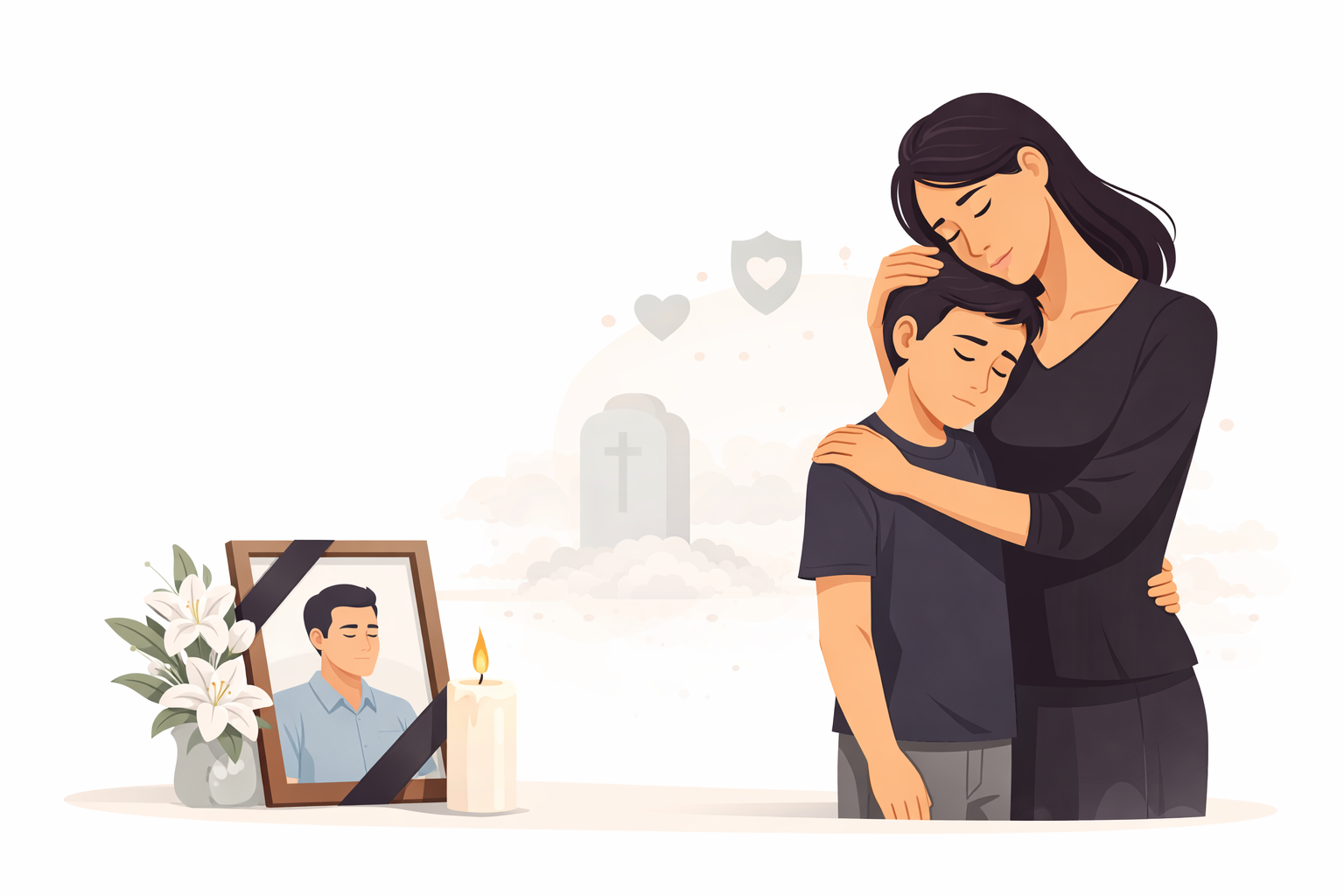 Família recebendo apoio previdenciário após perda